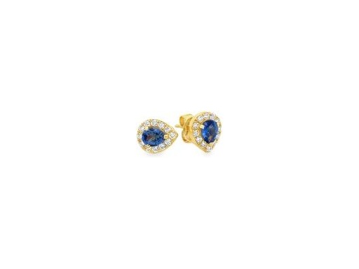 Natural Sapphire & Natural Diamonds  Pear Halo Stud Earrings – 18K Yellow Gold